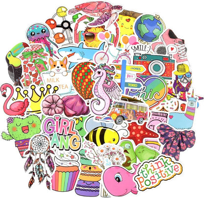 QTL Neon Stickers for Teens & Students Prizes, Waterproof Vinyl Party Favor Stickers, School Rewards, Water Bottle and Laptop, 50PCS - Colors A