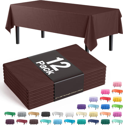 12-Pack Premium Plastic Tablecloth 54in. x 108in. Rectangle Table Cover - Dark Blue - Colors B