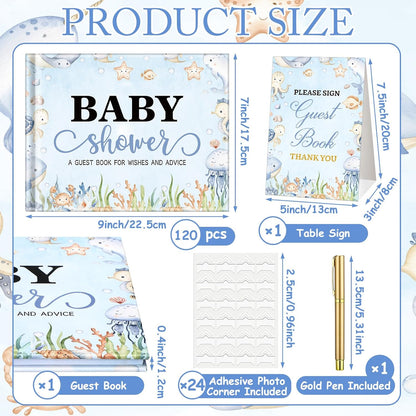 Fuyoooo 27 Pcs Safari Animal Baby Shower Guest Book Set Baby Shower Sign in Guest Floral Book Place Table Cards with Gold Pen Adhesive Photo Corner for Birthday Party