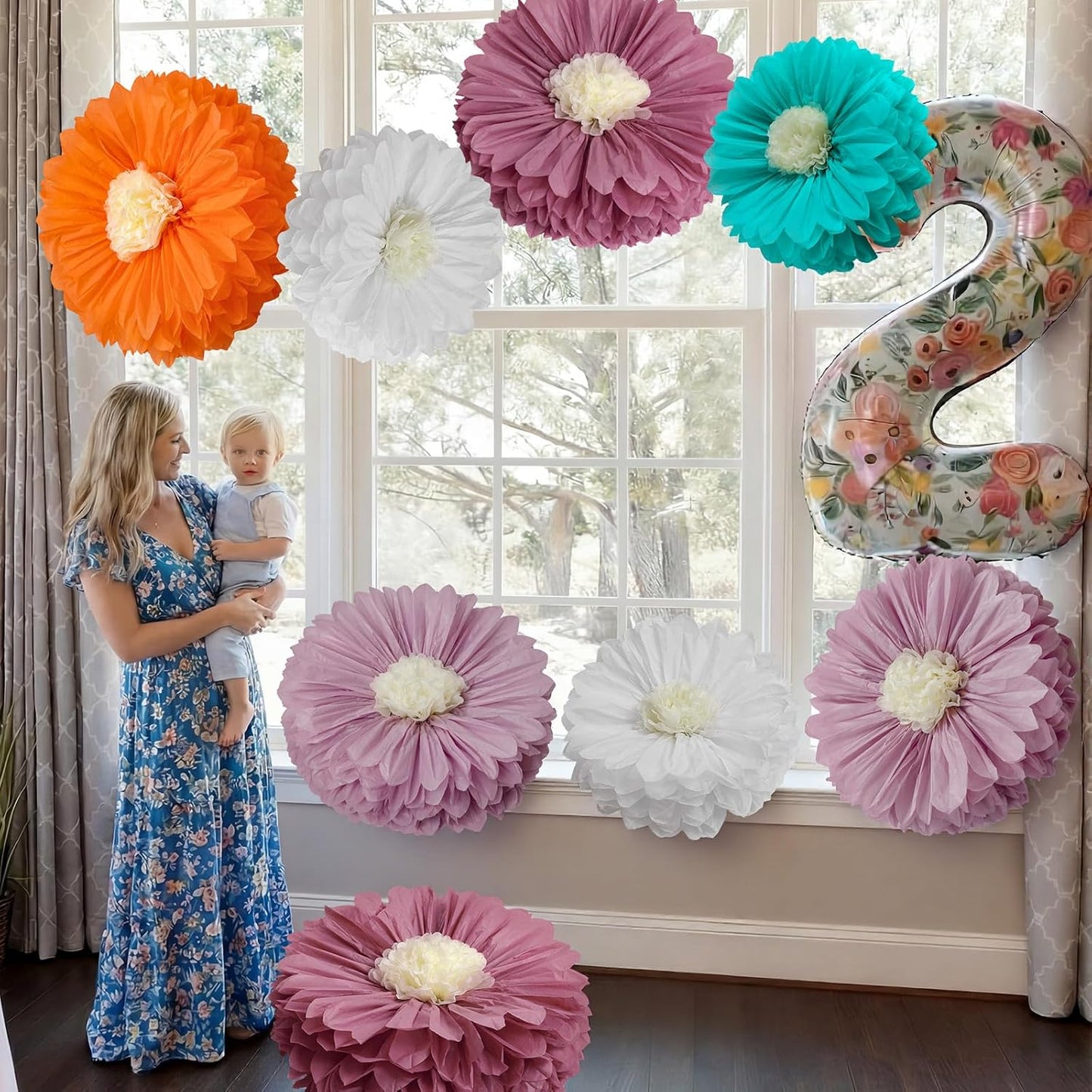 Chunful 5 Pcs 30'' 24'' Gaint Pastel Tissue Paper Flowers Decoration Large Hanging Tissue Paper Pom Poms Decor for Pastel Birthday Bachelorette Wedding Baby Shower Bridal Shower Easter Party Decor