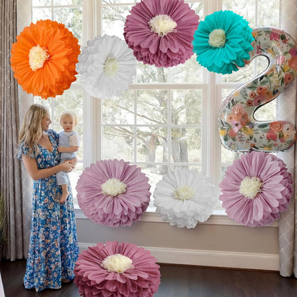 Chunful 5 Pcs 30'' 24'' Gaint Pastel Tissue Paper Flowers Decoration Large Hanging Tissue Paper Pom Poms Decor for Pastel Birthday Bachelorette Wedding Baby Shower Bridal Shower Easter Party Decor