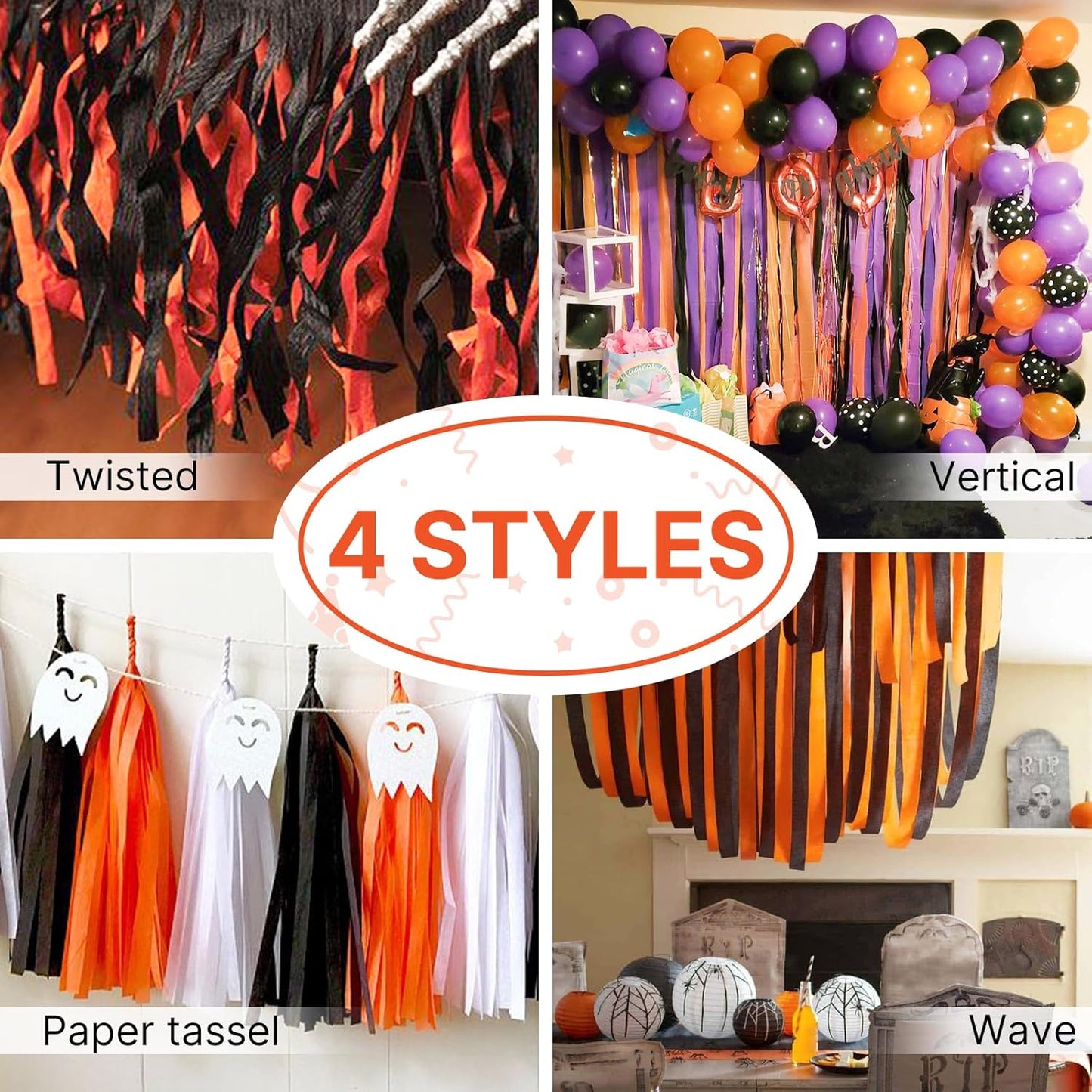 PartyWoo Crepe Paper Streamers 8 Rolls 656ft, Pack of Orange Crepe Paper Party Streamers, Crepe Paper for Birthday Decorations, Party Decorations, Wedding Decorations (1.8 Inch x 82 Ft/Roll)