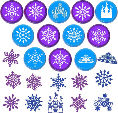 36PCS Snowflake Party Favors - 24PCS Temporary Tattoos & 12PCS Stamps - Ideal Winter Themed Birthday Card Decorations Supplies Goodie Bag Cute Rewards for Boys Girls Classroom Gifts Baby Shower Prizes