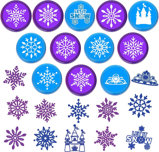 36PCS Snowflake Party Favors - 24PCS Temporary Tattoos & 12PCS Stamps - Ideal Winter Themed Birthday Card Decorations Supplies Goodie Bag Cute Rewards for Boys Girls Classroom Gifts Baby Shower Prizes