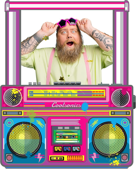 Radio Boombox Photo Booth Props for 80s 90s Party Decorations 37.4 x 31.5 inch, Retro Radio Boombox Selfie Backdrop for Hip Hop Music Theme Birthday Decorations 1980s Party Supplies