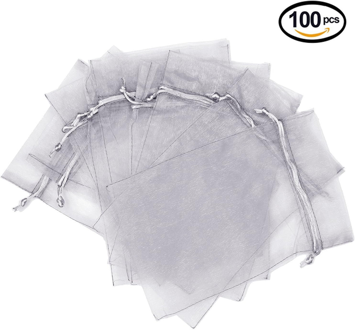 Wudygirl 100pcs 5X7 Inches White Organza Bags Christmas Drawstring Pouches Party Wedding Favor Bags Goodie bags(White 5x7)