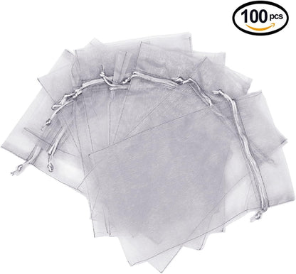 Wudygirl 100pcs 5X7 Inches White Organza Bags Christmas Drawstring Pouches Party Wedding Favor Bags Goodie bags(White 5x7)