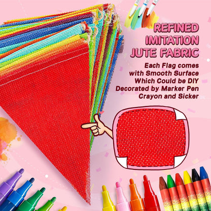 120 Flags/72ft Pennant Banner Flags Garland, Triangle Banner Pennant Flags on a String, Pastel Burlap Pennant Banner Garland Bunting Banner for Outdoor Birthday Party Decorations Pastel