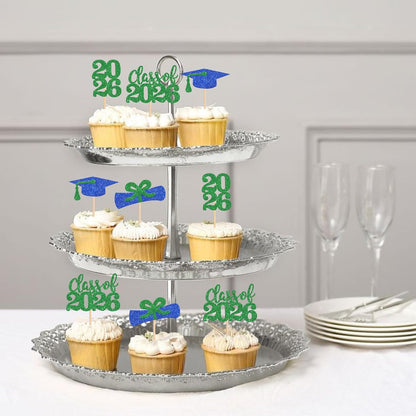 36 PCS 2026 Graduation Theme Cupcake Toppers Glitter Class of 2026 Grad Cap Diploma Cupcake Picks 2026 Graduation Theme Party Cake Decorations Supplies Deep Blue