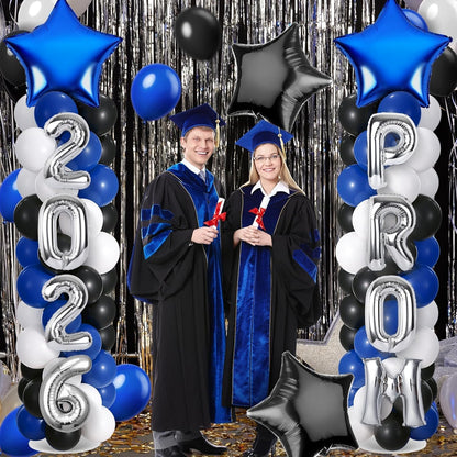 2 Sets Graduation Balloon Column Stand Kits with Balloons 2026 Grad Themed Decoration Navy Blue Balloon Tower Stand Kit for Grad High School & College Celebration Party Decor