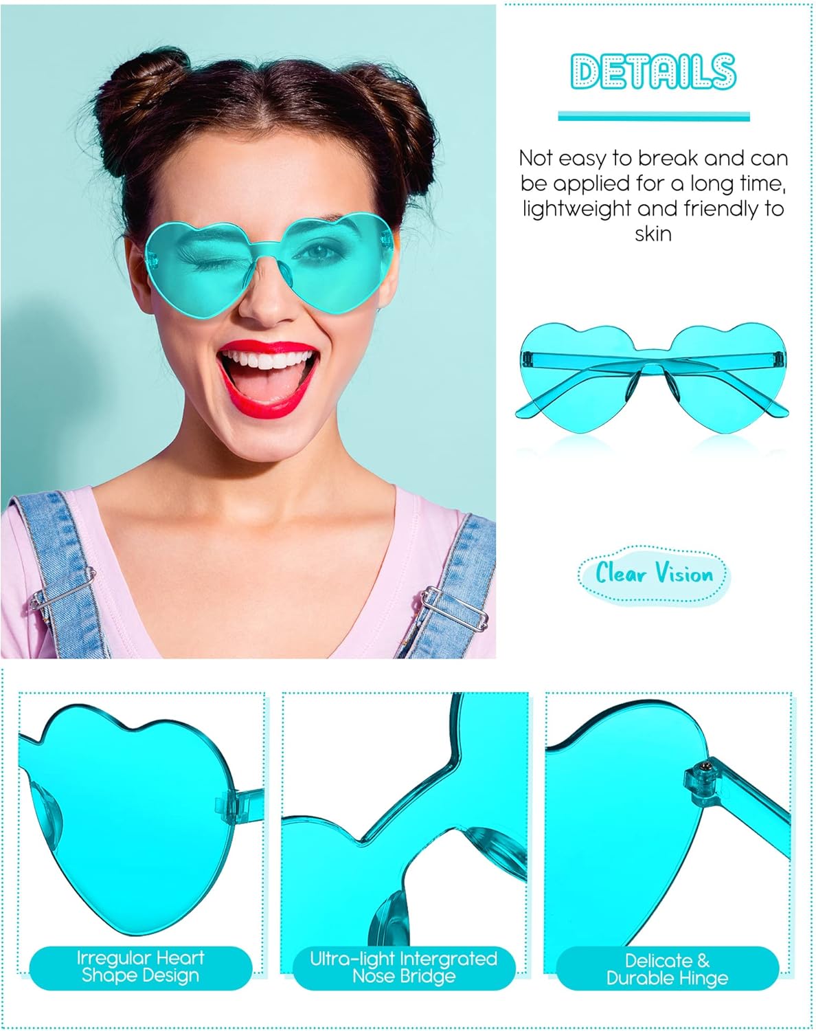 Photect 12 Pair Heart Shaped Sunglasses Neon Color Transparent Heart Glasses for Women Party Favor