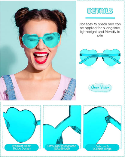 Photect 12 Pair Heart Shaped Sunglasses Neon Color Transparent Heart Glasses for Women Party Favor