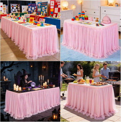 THARAHT Tulle Table Skirt 6FT 180CM Long for Rectangle Tables Round Tables Ruffle Desk Skirt for Princess Girls Birthday Party Cake Dessert Decorations Table Skirt