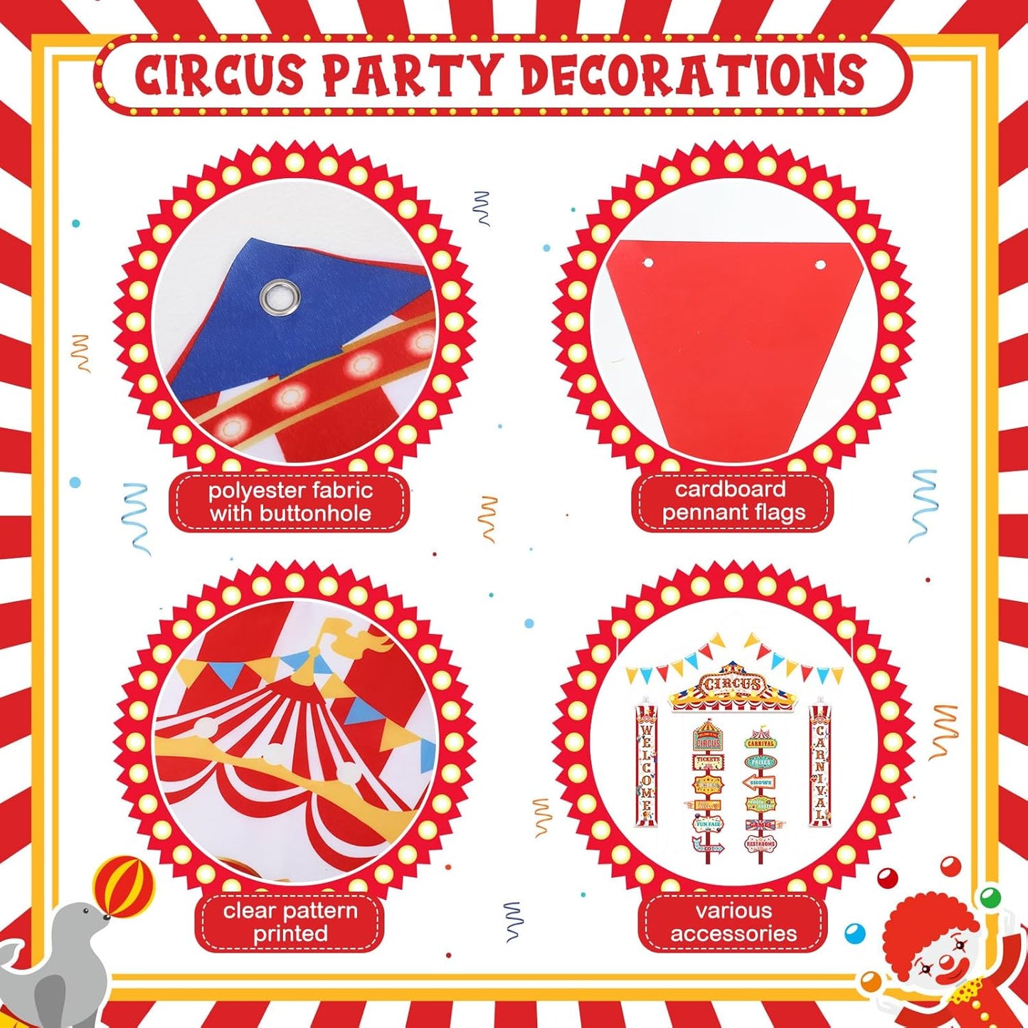 15 Pcs Circus Decorations Carnival Striped Awning Porch Banner Carnival Theme Directional Signs Welcome to the Circus for Birthday Party Supplies