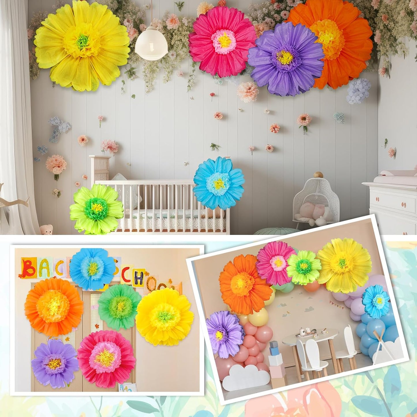 Giegxin 20 Pcs 31.5'', 23.6'', 11.8'', 9.8'' Pink Giant Paper Flower Boho Large Tissue Flower for Wall Pink Pom Pom Floral Decoration for Wall Wedding Bridal Shower Classroom Tea Party Birthday Decor