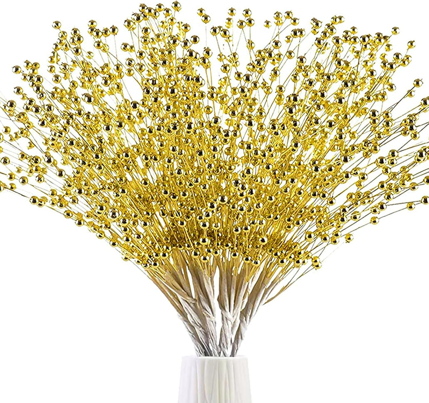 50pcs 4mm Pearls String Beaded Bouquet Spray Sticks for Bridal Beaded Wedding Party Table Decorations Mother's Day Decor (Gold)