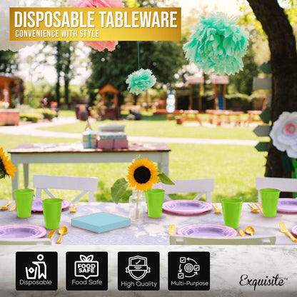 350 Pcs Black Plastic Plates For Party, Black Disposable Plates Set, 50 Of Each 9" Dinner Plate Set, 7" Dessert Plate, Cups, Napkins & Cutlery Plastic Dinnerware Set Exquisite