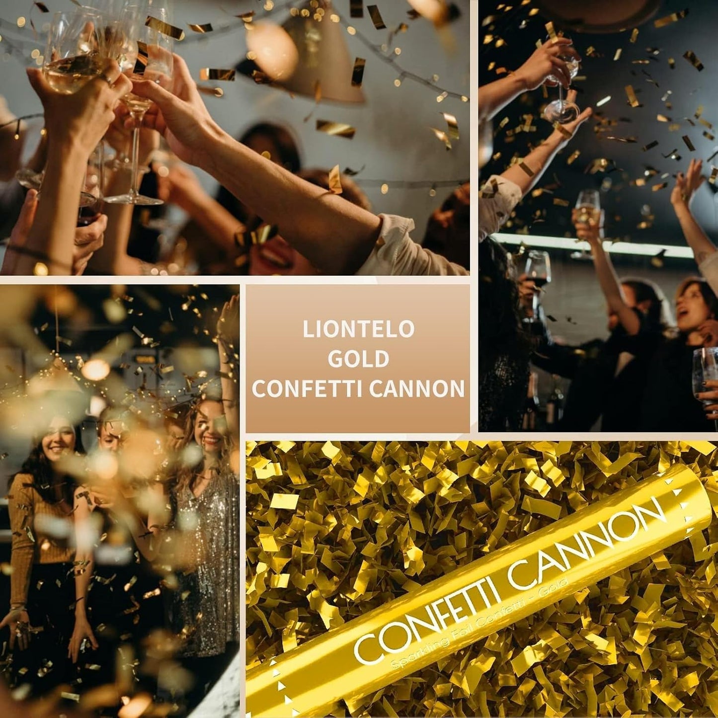 Confetti Cannon Gold Party Poppers 12 Inch Streamer Cannon 12 Pack Golden Party Poppers Shooters Foil Gold Popper Cannon Bulk for Wedding,Birthday,Graduation,New Year Celebration