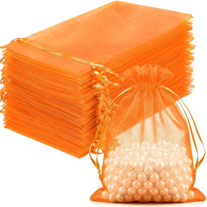 FUNFERY 100 Pcs White Organza Bags 3x4 in, Small Mesh Drawstring Gift Bags for Sachet, Jewelry, Wedding Favor, Candy Goodie Treat Bag,Easter Day