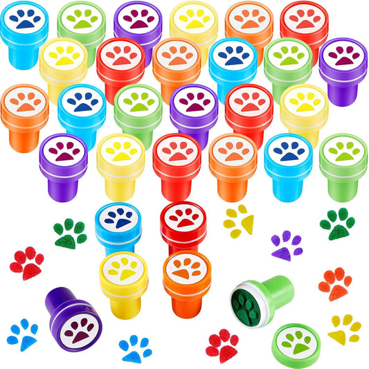 Chinco Dog Paw Print Stamp Self Inking Teacher Mini Colorful Stamp Party Favors Assorted Set for Classroom Party Educational Learning Activities(24 Pieces)