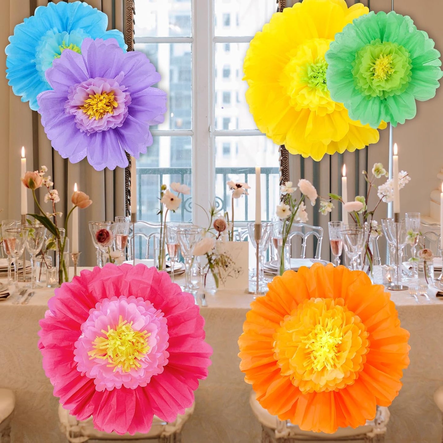Giegxin 20 Pcs 31.5'', 23.6'', 11.8'', 9.8'' Pink Giant Paper Flower Boho Large Tissue Flower for Wall Pink Pom Pom Floral Decoration for Wall Wedding Bridal Shower Classroom Tea Party Birthday Decor