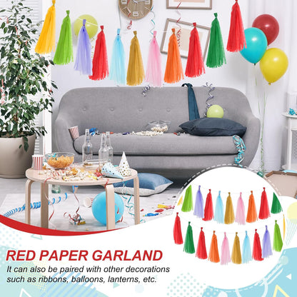 MECCANIXITY 20Pcs Tassel Garland Banner Tissue Paper for Streamers Party Decorations, Valentine's Day Birthday Decor for Women with Rope and Tie Wire (Pink, 14.6Inch)