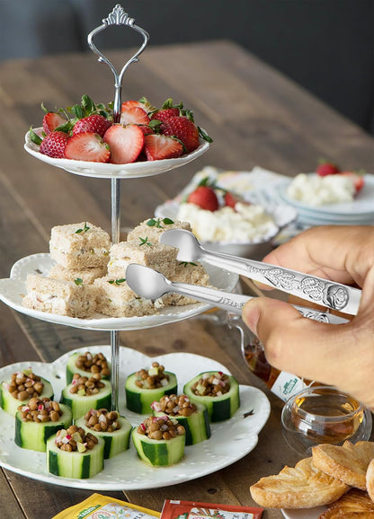 HINMAY 6PCS Mini Serving Tongs 5-Inch Small Sugar Tongs, Tiny Stainless Steel Kitchen Tong for Appetizers, Tea Party, Coffee Bar, Desserts (Silver)
