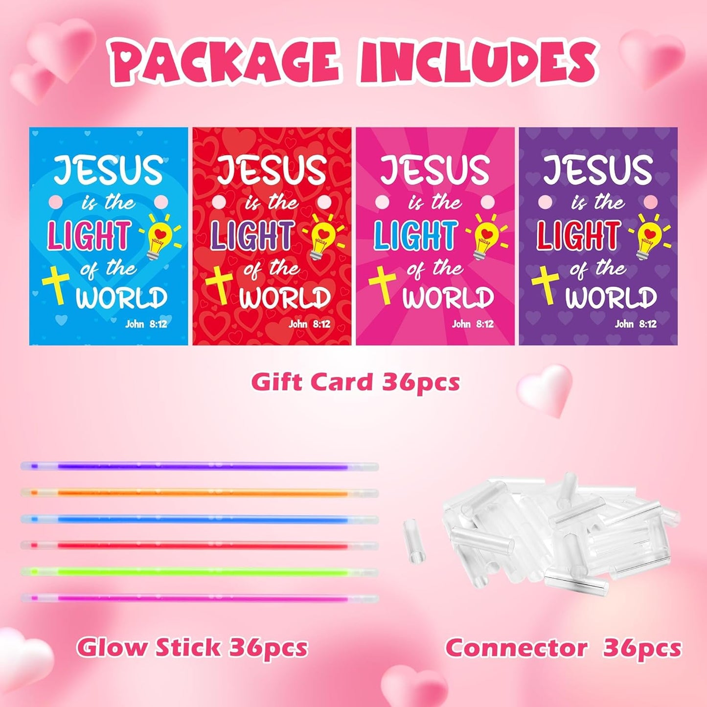 Haooryx Religious Glow Stick Bracelets Bulk - 36 Pack Lamp Bible Verse Glow Stick Bracelet with Gift Card Light up Toy for Kids VBS Sunday School Prizes Church Event Student Reward Birthday Party Gift
