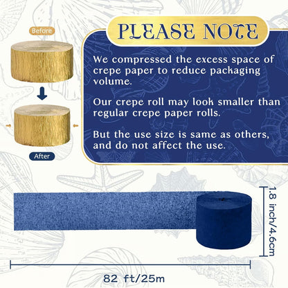 NICROLANDEE Navy Blue Party Decorations - 6 Rolls Navy Blue Gold Ivory Crepe Paper Streamers Tassels Paper for Graduation Party Bridal Shower Wedding Birthday Supplies