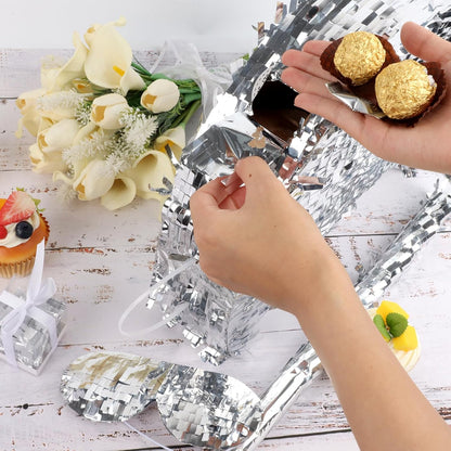 Disco Ball Pinata with Stick and Blindfold 80s 90s Theme Party Decorations Silver Mirror Disco Ball Pinata for Birthdays Weddings Roller Skating Party Supplies