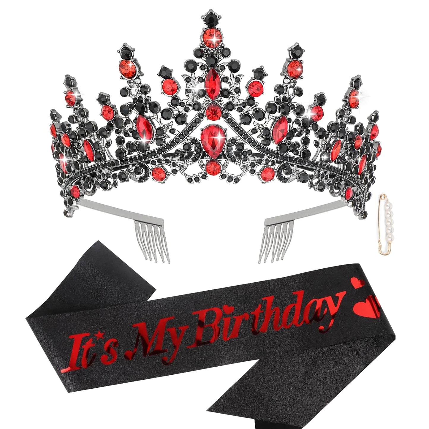 CURASA Birthday Tiara and Sash - Silver Birthday Crown for Women, Perfect for Parties and Celebrations