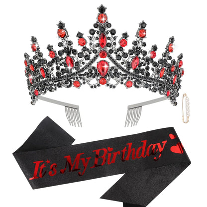 CURASA Birthday Tiara and Sash - Silver Birthday Crown for Women, Perfect for Parties and Celebrations