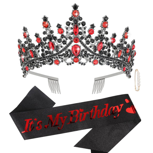 CURASA Birthday Tiara and Sash - Silver Birthday Crown for Women, Perfect for Parties and Celebrations