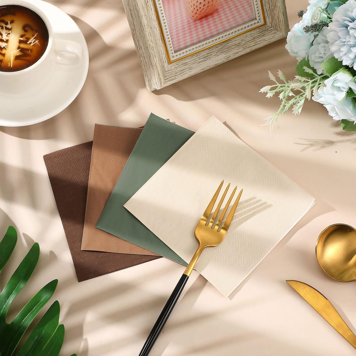 Layhit 100 Pcs Cocktail Napkins Disposable Beverage Napkins Square Paper Dessert Tissue for Wedding Birthday Celebration Party Supplies(Brown Series,5 x 5 Inch)