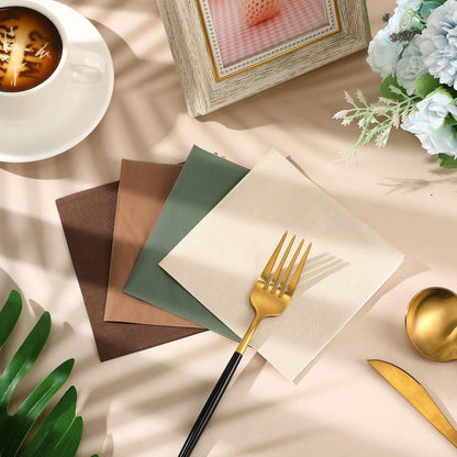 Layhit 100 Pcs Cocktail Napkins Disposable Beverage Napkins Square Paper Dessert Tissue for Wedding Birthday Celebration Party Supplies(Brown Series,5 x 5 Inch)