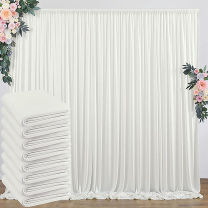 10 ft x 10 ft Wrinkle Free White Backdrop Curtains for Wedding Parties, Polyester Photography Backdrop Drapes for Birthday Parties Stage Backdrop Stand, 2 Panels 5x10FT Background Curtains