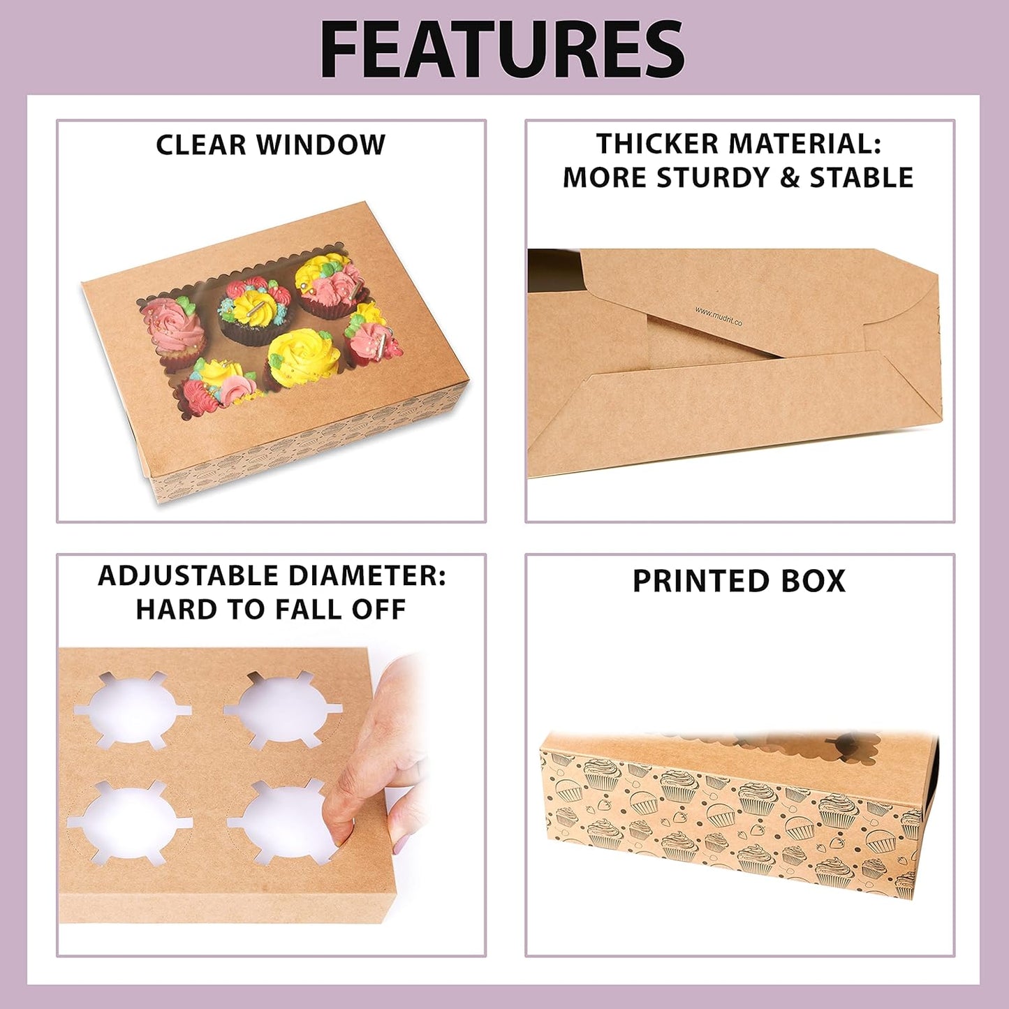 20-Pack Brown Cupcake Boxes with Insert Trays, Tags and Twine | Food Grade Kraft Bakery Boxes with Window to Fit 6 Cupcakes
