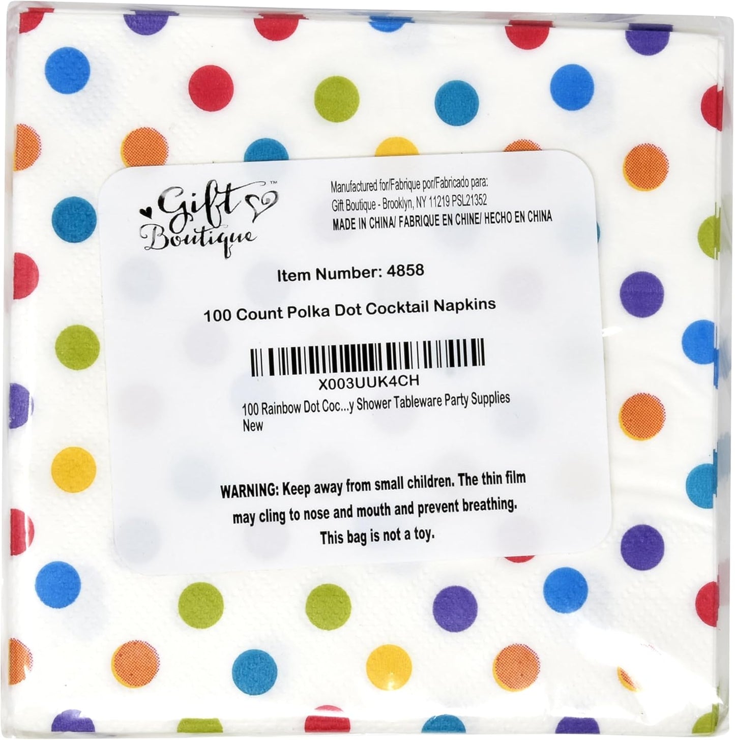 Gift Boutique 100 Rainbow Dot Cocktail Beverage Napkins Disposable Paper Colorful Polka Dots Dessert Napkin for Spring Carnival Festival Holiday Bridal & Baby Shower Tableware Party Supplies