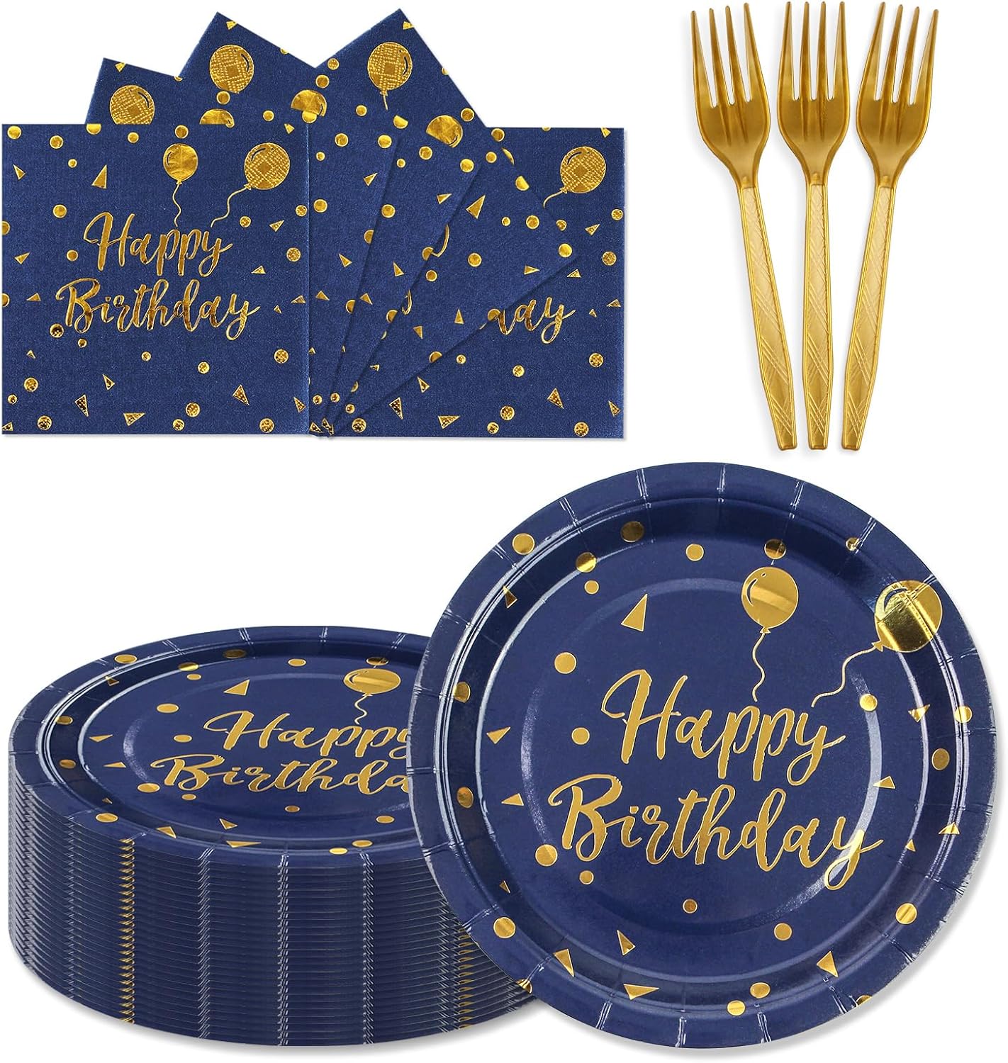 75PCS Paper Plates and Napkins Set - White and Gold Dot Disposable Party Dinnerware Includes Paper Plates, Napkins, Forks Decorations for 2026 New Year, Birthday, Wedding and Holiday, Serves 25