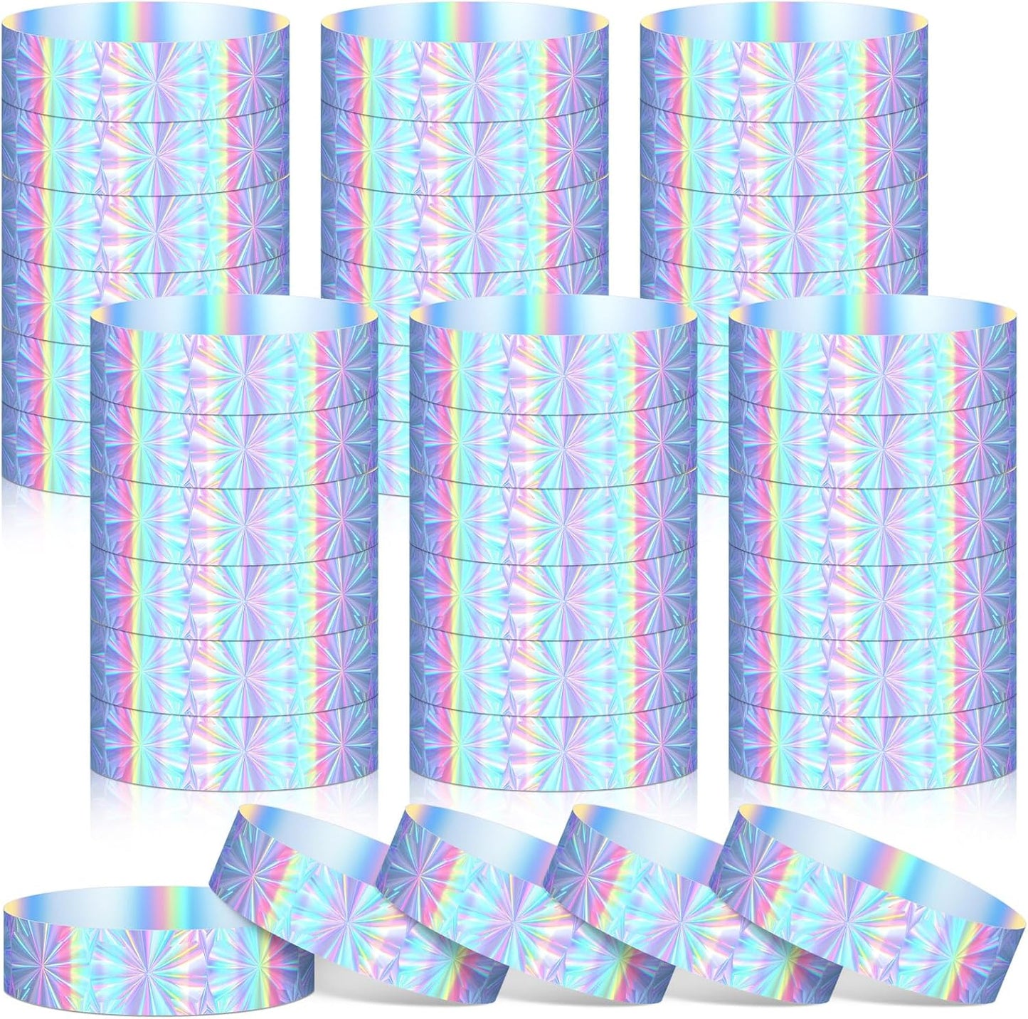 Glenmal 500 Pcs Holographic Plastic Party Wristbands Waterproof Event Neon Bracelets Wrist Bands Arm Bands for Water Parks Concerts Festivals Conferences Concerts(Fresh Style)