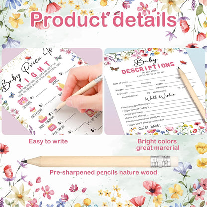 Yinder 145 Pcs Baby Shower Games Activities Cards with 20 Pencils Includes Baby Bingo Description and Wishes Guess Who Price is Right Word Scramble Game(Here Comes the Son)