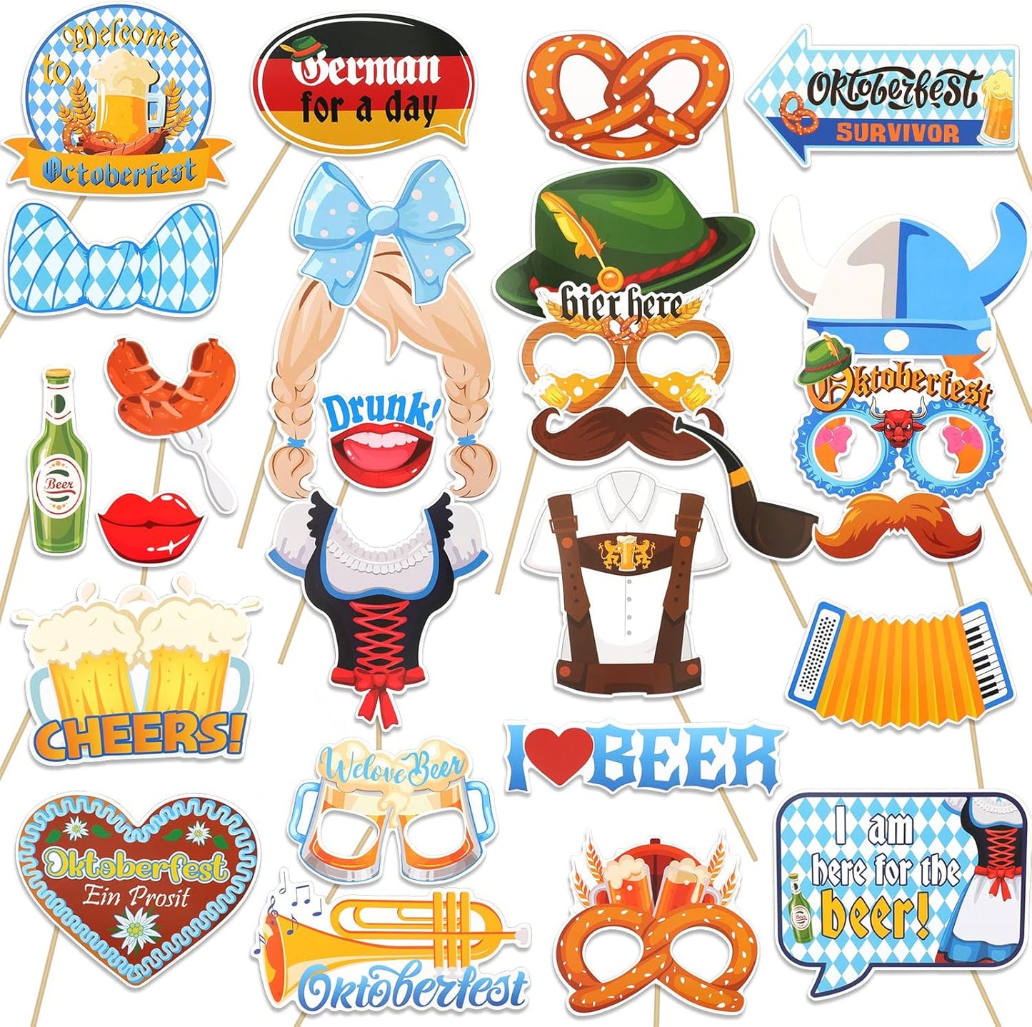 HOWAF 30pcs Oktoberfest Party Photo Booth Props with Inflatable Photo Booth Frame, German Beer Festival Photo Pops Kit for Oktoberfest Party Supplies