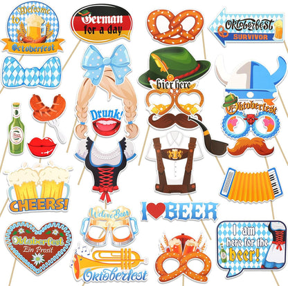 HOWAF 30pcs Oktoberfest Party Photo Booth Props with Inflatable Photo Booth Frame, German Beer Festival Photo Pops Kit for Oktoberfest Party Supplies