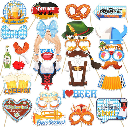 HOWAF 30pcs Oktoberfest Party Photo Booth Props with Inflatable Photo Booth Frame, German Beer Festival Photo Pops Kit for Oktoberfest Party Supplies