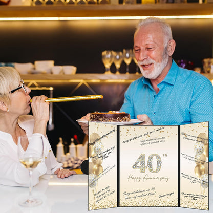 DARUNAXY Black Gold Happy Anniversary Party Decorations, Happy Anniversary Alternative Signature Guest Book Wedding 1st 10th 40th 50th Anniversary Signing Card Board Party Supplies