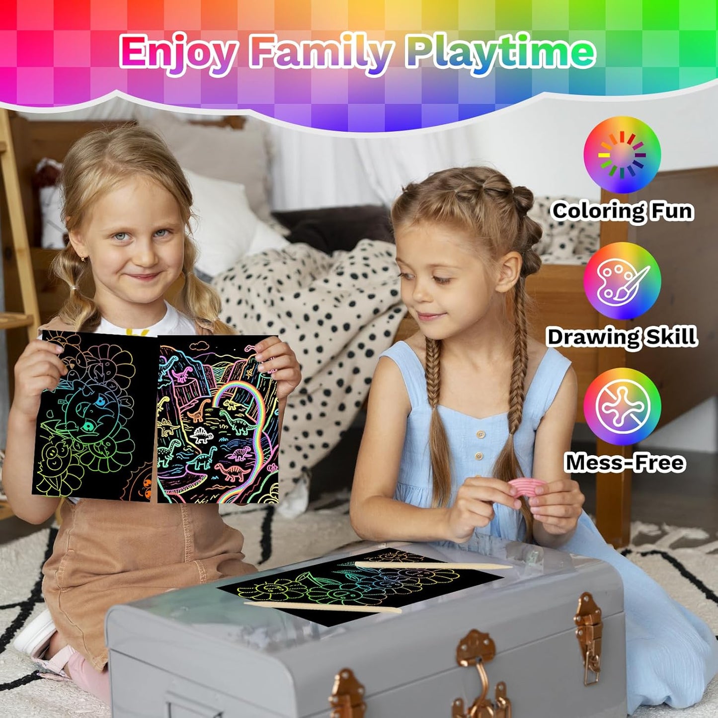 CMTOOP 70 PCS Mess Free Rainbow Scratch Paper Art for Kids - Fun Animal Shapes Travel Activity Craft Kit - Magic Scratch Boards for Goodie Bag Stuffers Birthday Party Favors Classroom Prizes