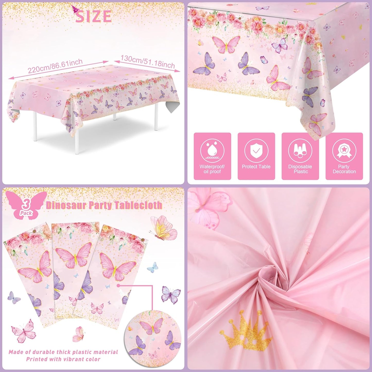 Staraise 3PCS Unicorns Tablecloths for Birthday Decoration, Unicorn Party Decorations Pastel Rainbow DisposableTable Covers for Kids Girls Baby Shower Birthday Party Supplies, 51.2X 86.6inch