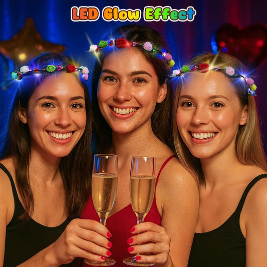 LovesTown 24PCS Flower Crowns Headbands, Light Up Headband Flower Crowns For Women, Glow in the Dark Party Supplies for Raves Birthday Wedding Favors Cosplay