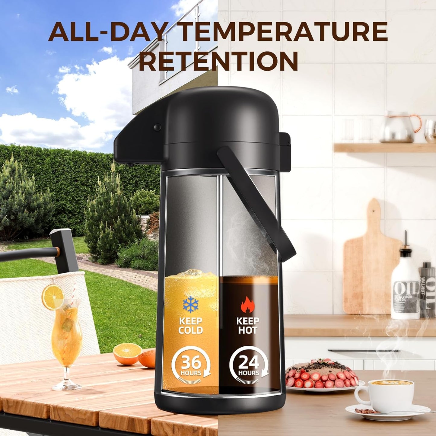 Coffee Carafe for Keeping Hot - Gezoss 102OZ / 3L Airpot Coffee Dispenser with Pump - Large Coffee Carafe for Hot Drinks Tea Liquid - Insulated Stainless Steel Hot Water Beverage Urn for Parties