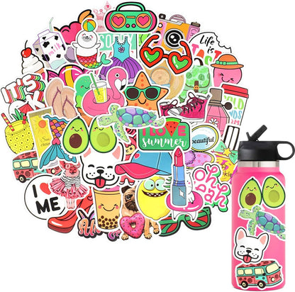 QTL Neon Stickers for Teens & Students Prizes, Waterproof Vinyl Party Favor Stickers, School Rewards, Water Bottle and Laptop, 50PCS - Colors A